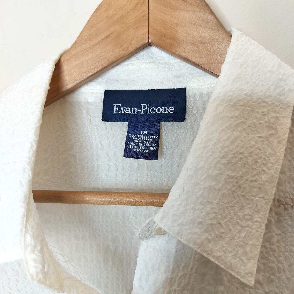 Evan Picone White Button Up Shirt Crinkle Tab Sleeve - Picture 8 of 9